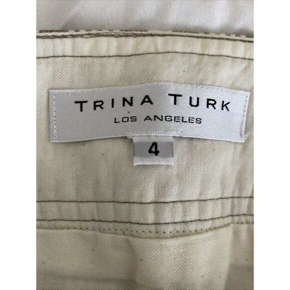 Trina Turk Size 4 Mini Skirt Tan Cream Stripe Miniskirt Linen Cotton - Picture 6 of 7